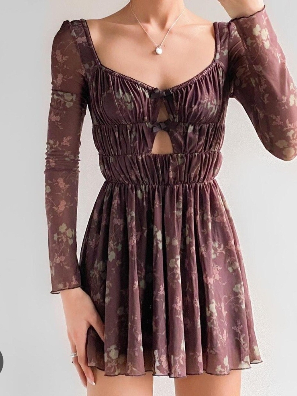 Urban Outfitters Burgundy Floral Cutout Mini Dress
